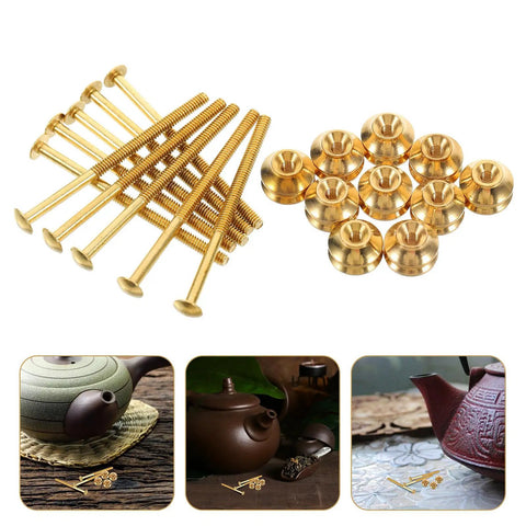Copper Nut And Bolt Set For Teapot Lid Replacement And Repair 10 Pack Precision Screws And Nuts Kit For Furniture Repair And Household Use Durable Copper Build For Corrosion Resistance And Stable Attachment, gold screws and nuts