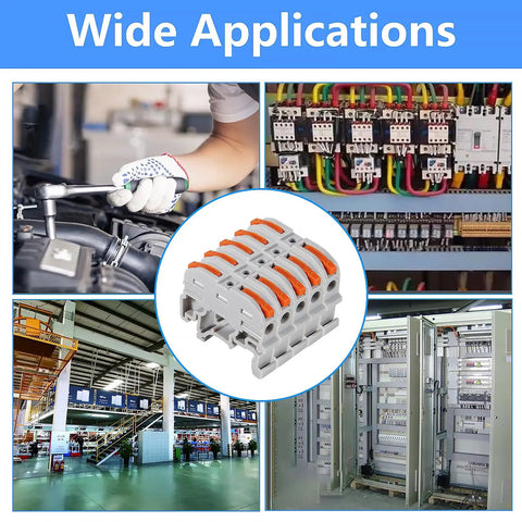 50 Pack Compact Din Rail Terminal Blocks Featuring Quick Snap Lever Wire Connectors For 28 To 12 Awg Electrical Wiring in various applications.