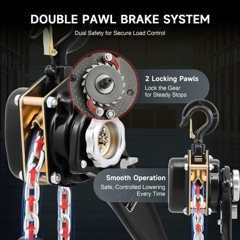 Lever Chain Hoist One And One Half Ton Capacity 3300 Lb Manual Chain Hoist With Ten Ft Lift G80 Galvanized Chain