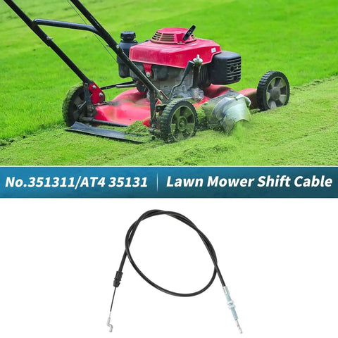 Shift Cable For AT4 All Terrain Field And Brush Mowers Replacement 351311 shown with red lawn mower on grass