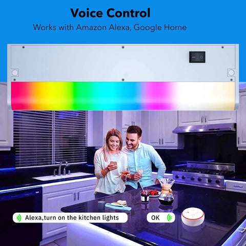 Under Cabinet Lighting You Can Hard Wire Or Plug In, Dimmable RGB Color Changing LED Fixture With Remote, Alexa And Google Enabled
