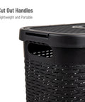 Slim 40L Laundry Hamper With Lid For Tight Spaces showing ventilated cutout pattern and top lid in black durable plastic