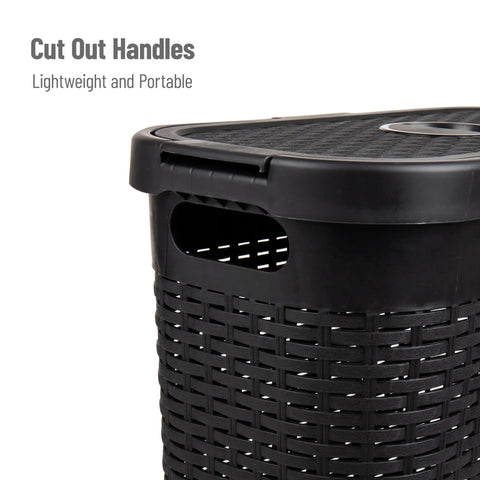 Slim 40L Laundry Hamper With Lid For Tight Spaces showing ventilated cutout pattern and top lid in black durable plastic