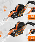 3500 Lb Heavy Duty Boat Trailer Winch With 33 Ft Polyester Strap, Dual Speed 4 To 1 And 8 To 1 Gear Ratios, Two Way Ratchet, Easy Load And Haul For Boats, black steel with orange strap