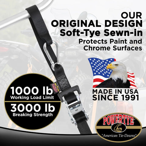 Heavy Duty Ratchet Straps 1.5 Inch By 6.5 Feet Built Tough With Triple Stitched Seams Quick Hook Latches showing soft-tye design and hooks.