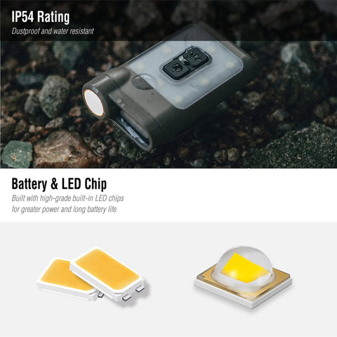 Tan Ultra Lightweight Clip On Cap Light 65A Plus USB C Rechargeable 230 Lumen LED Compact Headlamp on rocky surface