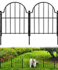 Arch Garden Fence Panels 22 Inch High No Dig Rustproof Metal Fence With Ground Stakes 11 Ft Total Length installed in garden as pet barrier