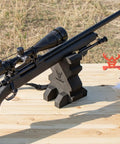 Rifle on Two Height Foam Bench Rest with Base for Shooting, Flexible Horizontal Or Vertical Use, Soft Protective Foam Guards