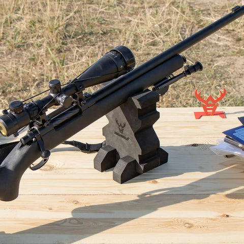Rifle on Two Height Foam Bench Rest with Base for Shooting, Flexible Horizontal Or Vertical Use, Soft Protective Foam Guards