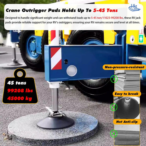 Heavy Duty Polyethylene Outrigger Pads For Cranes And Trailers, No Sweat Setup With Comfort Grip Handle, Round RV Leveling Blocks, Rock Solid 35 Ton Capacity On Uneven Ground