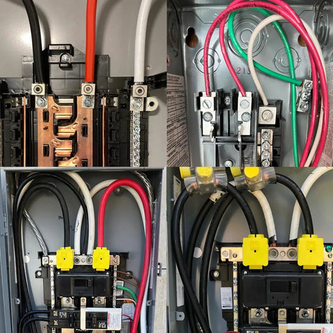 Electrical panels showcasing various cable connections, illustrating use of 4 In 1 Large Gauge Cable Stripper For 2/0 To 250 MCM Wire