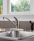 Single Handle Kitchen Sink Faucet With Side Sprayer In Stainless Steel Low Arc Design 360 Degree Swivel Fits 4 Hole 8 Inch Mount
