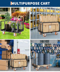 Heavy Duty Folding Utility Cart And Cage Platform Truck With 1800 Lb Capacity transporting boxes and plants in various settings.