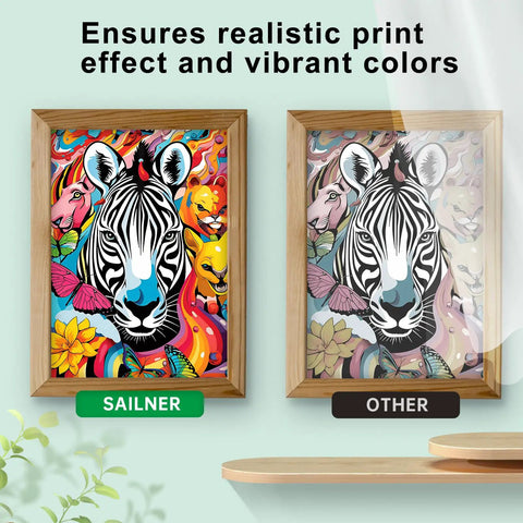 Comparison of vibrant print effect on zebra artwork using remanufactured 61XL ink versus standard ink.