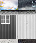 10 Ft By 8 Ft Metal Outdoor Storage Shed With Windows And Lockable Doors Sloped Roof Waterproof Rain Or Shine Ready Gray And White