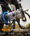 Close-up of electric bike motor showing mechanisms for Foldable Electric Bike For Adults With 750W Peak Motor And 48V Battery 50 Miles