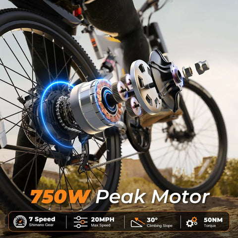 Close-up of electric bike motor showing mechanisms for Foldable Electric Bike For Adults With 750W Peak Motor And 48V Battery 50 Miles