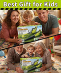 Kids 2 In 1 Gardening Tools Set With Leaf Blower And Toy Lawn Mower Lights And Sounds showcased by family indoors