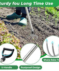 Pro Grade Garden Hoe With 77 Inch Adjustable Handle for heavy duty weeding, showing metal blade and ergonomic handle in use.