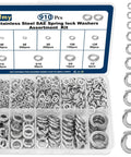SAE Spring Lock Washers Assortment Kit 910 Pack With Nine Sizes In 304 Stainless Steel For Screws And Bolts Ideal For DIY