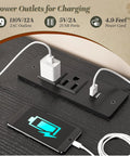 Power outlets with two USB ports and two AC outlets for charging, featured on Modern Black Dresser For Bedroom With Built In Charging Station And Bright Led Lights Ten Drawer Storage Cabinet Straight Up Game Changer For Clean Clutter Control And Daily Vibes.