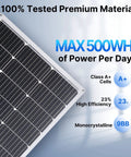 Close-up of 100W 12V Flexible Solar Panel showcasing monocrystalline cells, 9BB, A+ class, with max 500WH power for off-grid rigs.
