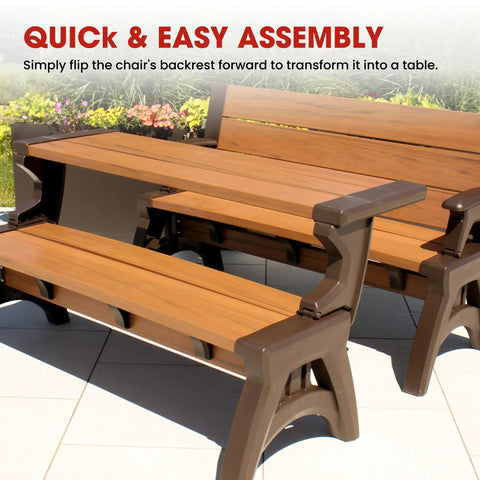 Two In One Outdoor Bench And Picnic Table Foldable And Weatherproof for Patio Lawn Garden or Deck in espresso finish