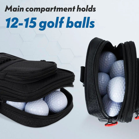 Zippered Golf Ball Bag Organizer With Three Pockets Fits 12 To 15 Balls And A Valuables Pocket For Phone And Wallet On The Go