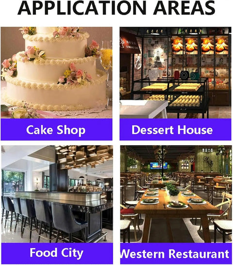 Image showing application areas for Automatic Electric Cream Spreader For Cake Decorating And Frosting Smoothing in various settings.