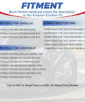 Compatibility chart for Cadillac, GMC, and Chevrolet models for 4WD or AWD fitment