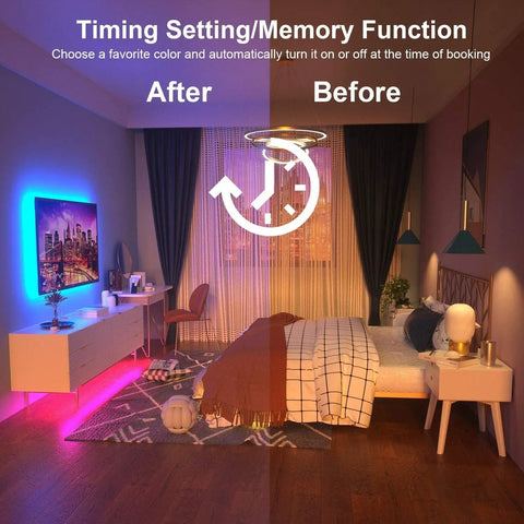 Bedroom showing LED TV Backlight Strip For 32 To 70 Inch Screens Easy Install App Controlled Bluetooth Setup Long Length