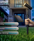 Person installing Outdoor Solar Spotlight Set Two Pack With Fifteen Inch Panel Waterproof LED Easy Install in garden