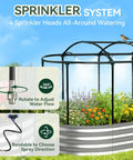 Raised Garden Bed With Self Watering System For Easy Outdoor Growing 6x3x1 Ft Elevated Planter Boxes With Mesh Cover Ideal For Vegetables Flowers Herbs In Backyard Or Patio, featuring 4 sprinkler heads and adjustable water flow.