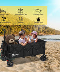 Heavy Duty Collapsible Wagon With 660 Lb Capacity on beach holding two kids and teddy bear