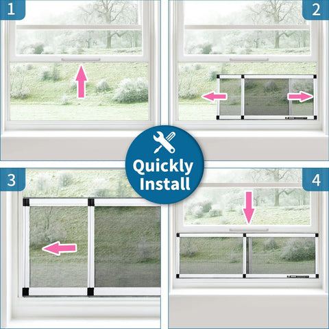 Installation steps for Expandable Window Screen 2-Pack With Frame, Adjustable Fit For Double Hung Windows, Easy DIY Install.