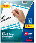5 Tab Unpunched Dividers For Any Binding System With Easy Print And Apply Clear Label Strips And Customizable White Tabs