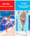 Sweet Grip Eight Foot Inground Pool Railing Cover With Rad Flamingo Palm Design Slip Resistant Handrail Grip Blue shown on pool handrails.