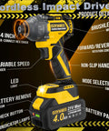 Beater Proof 21V Brushless Cordless Impact Driver Kit Yellow with 1/4 inch hex chuck and variable speed trigger.