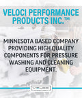 Veloci Performance Products Inc. logo with text about pressure washing equipment