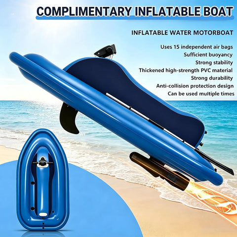 Electric Rush Wave Surf Boat Jet Ski Inflatable Underwater Scooter 700W Pro 16A with Quick Electric Pump beach view