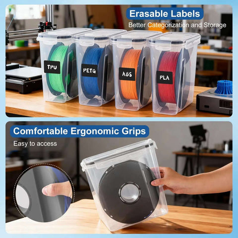 Pro Grade Airtight Filament Dry Box Set 6 Pack 4.0L Storage Bins With Desiccant Bags And Labels Transparent Dustproof Organizer For 1Kg Spools