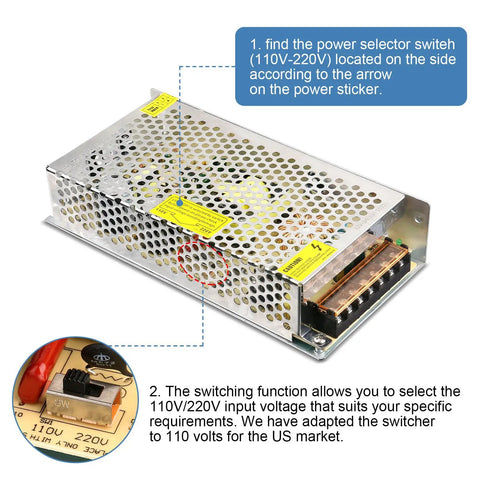 12V 10A 120W Power Supply For 5050 3528 LED Strip Light Ac To Dc No Fuss Fanless Silent High Efficiency With Switchable 110V 220V Input metal case with voltage switch
