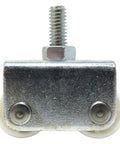 Front view of a 7/8-Inch Threaded Stem Appliance Caster Set With Dual Wheels White 4-Pack Low Profile 1-1/2-Inch Wide Twin Wheels Jam Nuts.