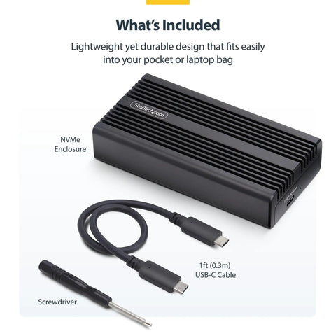 Top Notch USB4 And Thunderbolt 3 M.2 Nvme Ssd Enclosure Featuring Chill Aluminum Heatsink Casing, compact black design with USB-C cable.