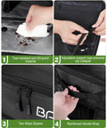 Golf Trunk Organizer With Two-Layer Storage And Shoe Pocket, showing tear-resistant material, adjustable rope, zippers, handle