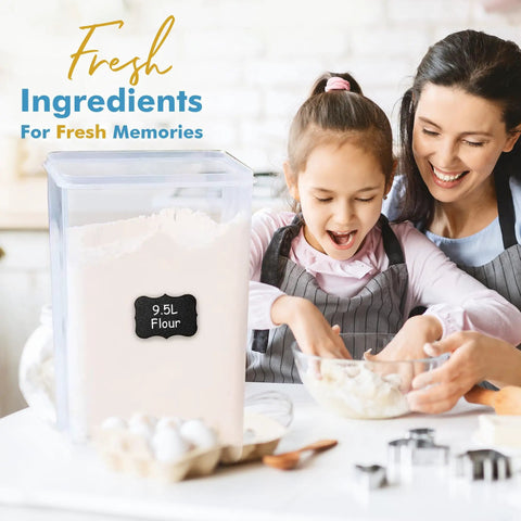 Two Pack Extra Large 9.5L Food Storage Canisters With Airtight Lids For Flour Sugar Rice Cereal Pasta BPA Free Leakproof Bulk Containers For Kitchen Pantry Organization shown with flour