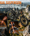 Heavy Duty Fat Tire Electric Bike For Adults Packing 6000W Dual Motors Kicking Up Dust At 52 Mph Racking 300 Miles Per Charge with dual suspension features.