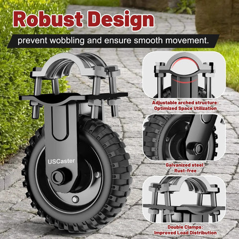 Heavy Duty Gate Wheel For Metal Gates And Fences, Eight Inch Gate Caster Fits One And A Quarter To Two And A Quarter Inch, anti slip rubber tread