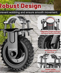 Heavy Duty Beefy Six Inch Gate Wheel Caster For Metal Tube Gates From One And A Quarter Inch To Two And A Quarter Inch Outer Diameter 440 Lbs Capacity Anti Slip Tire Grade Rubber Galvanized Finish For Swing Gates And Fence Support On Farm with robust design features and galvanized steel shown on a pathway.