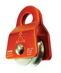 Front view of Micro Aluminum Side Swing Pulley with Cheeks for Backyard Zipline and Trolley 20kN Single Pulley.